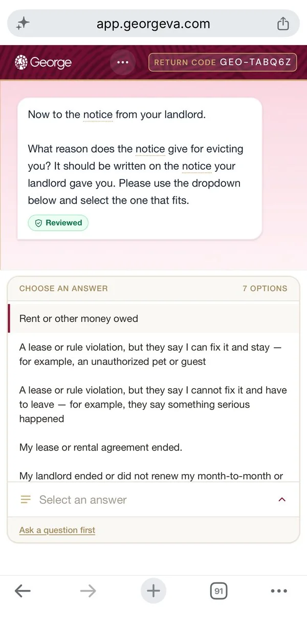Phone view of the Guided Conversation with seven answer choices