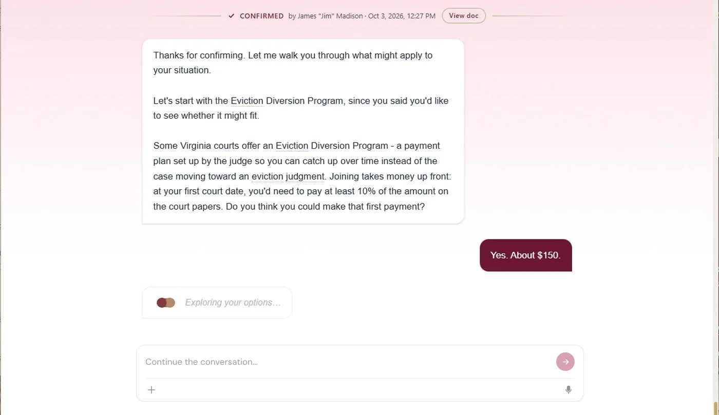 Desktop view of a Read Back: facts confirmed by a test persona, then the options that may apply